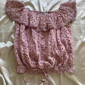 Barok Paris Purple Pink Eyelet Boho Fairy Tassel Off Shoulder Top Small Cottage